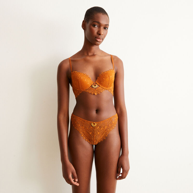 Bustier push-up bra with jewellery details - brown Bustier push-up bra with jewellery details - brown;