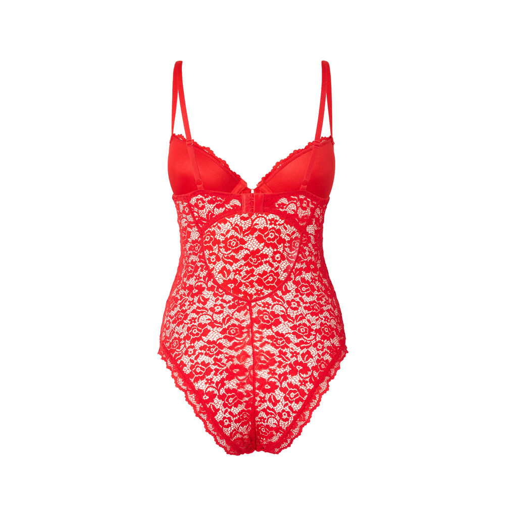Floral lace padded bra - red red.
