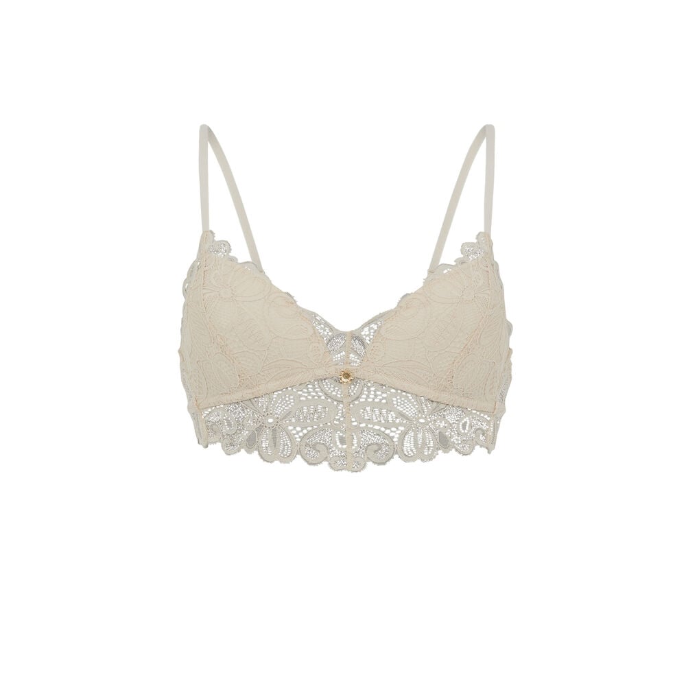 Soutien-gorge triangle à coques en dentelle - beige beige.