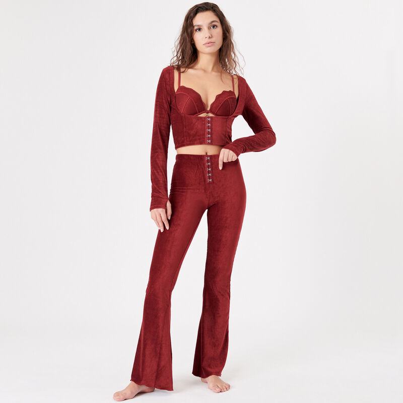 cord top with faux bustier opening - burgundy;
