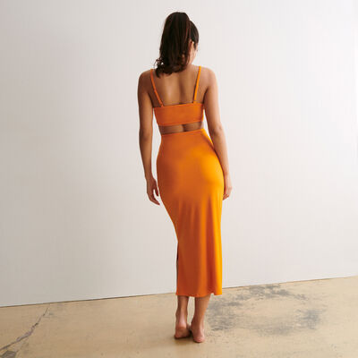openwork knitted strappy dress - orange;