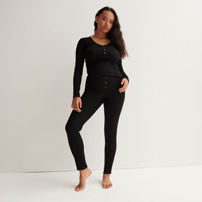 Ribbed top with V-neck and buttons - black;
