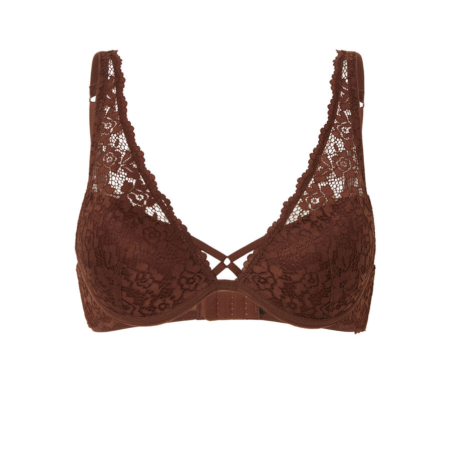 Floral lace padded scarf bra - brown;