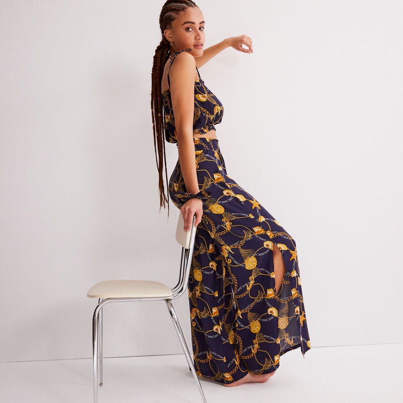 Wide-leg trousers with a chain and shell print - blue Wide-leg trousers with a chain and shell print - blue;