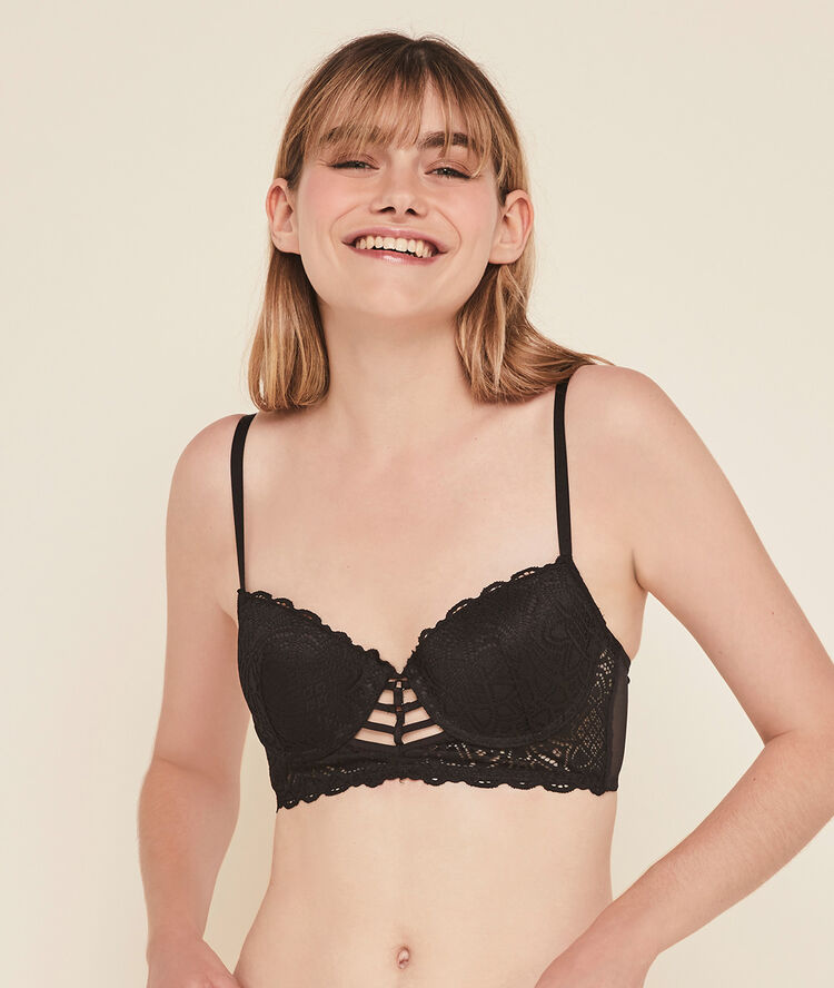 Marceliz lace push-up bustier bra. black.