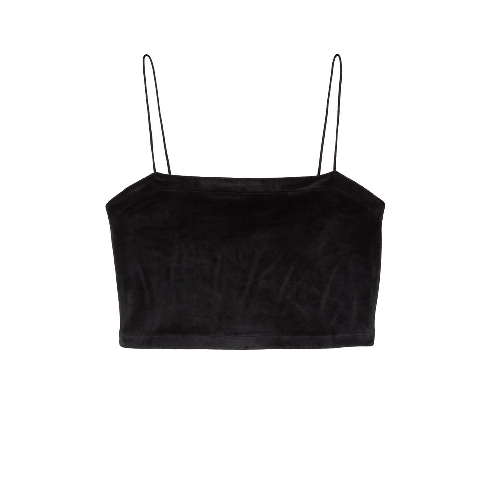 Velvet top with thin straps - black black.