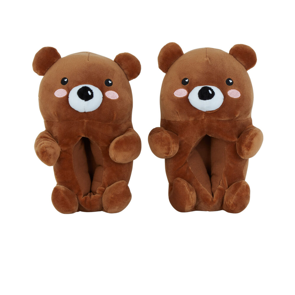 Fleece bear slippers - brown brown.