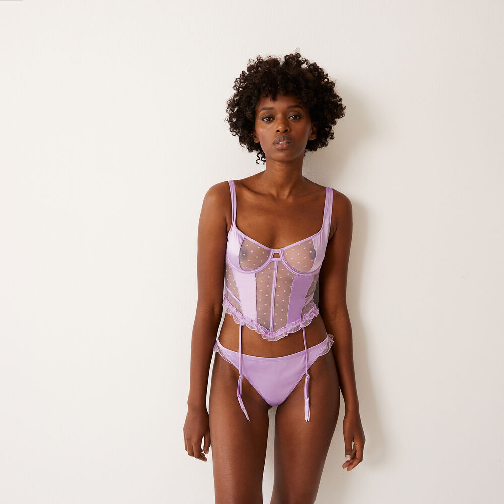 Satin and lace basque - lilac purple.