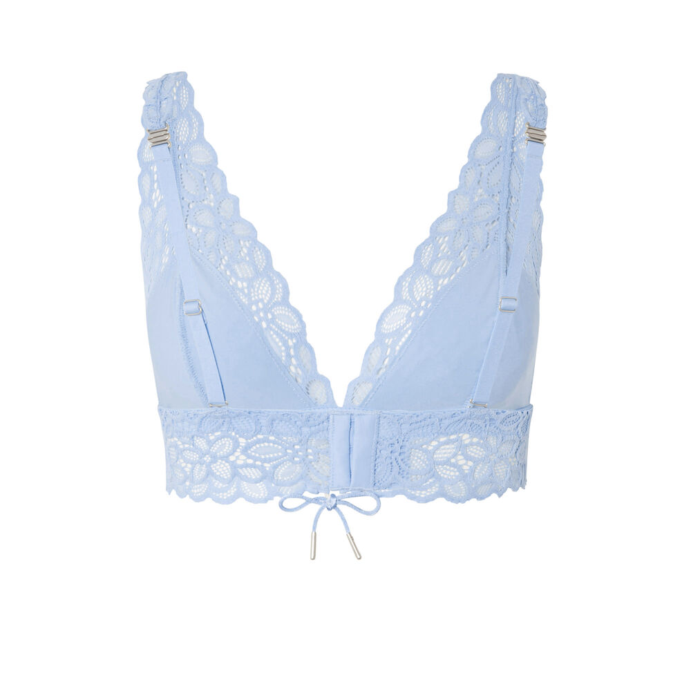 Floral lace triangle bra with bow detail - blue blue.