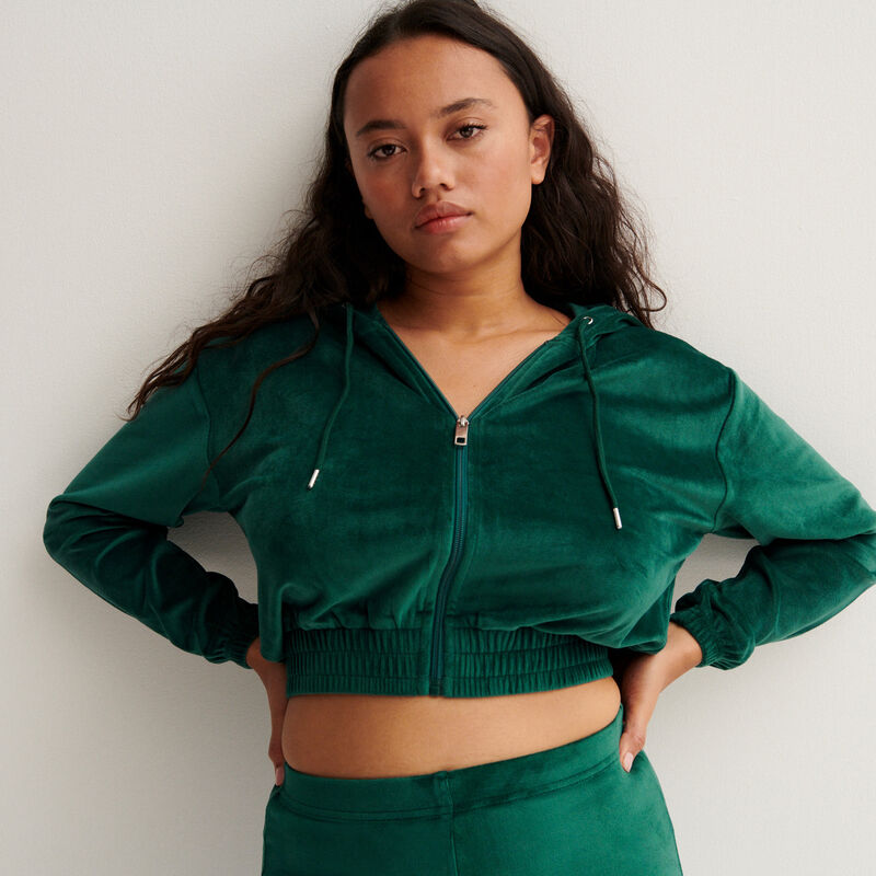 Velvet cropped jacket with an elasticated waist - fir Velvet cropped jacket with an elasticated waist - fir;