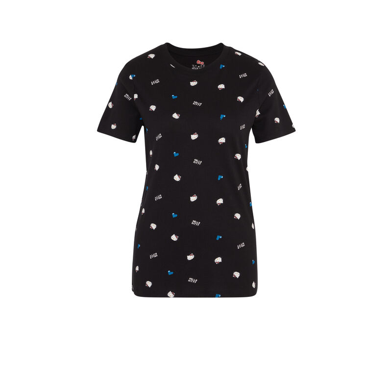 Top à manches courtes imprimé hello kitty allkittiz noir.