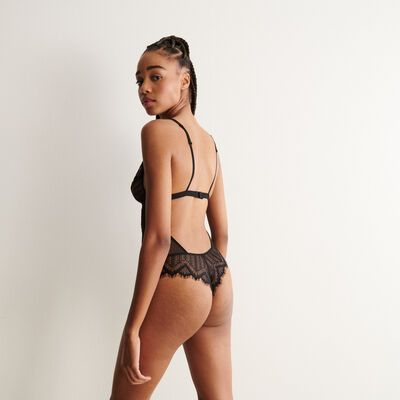 non-wired pure lace and tulle bodysuit - black ;