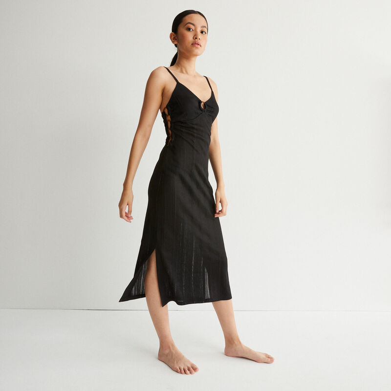 long cut-out bust dress with rings - black long cut-out bust dress with rings - black;