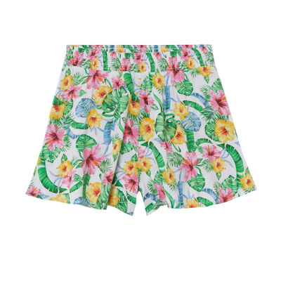 Flowing shorts with a gathered waist and floral print - off-white;