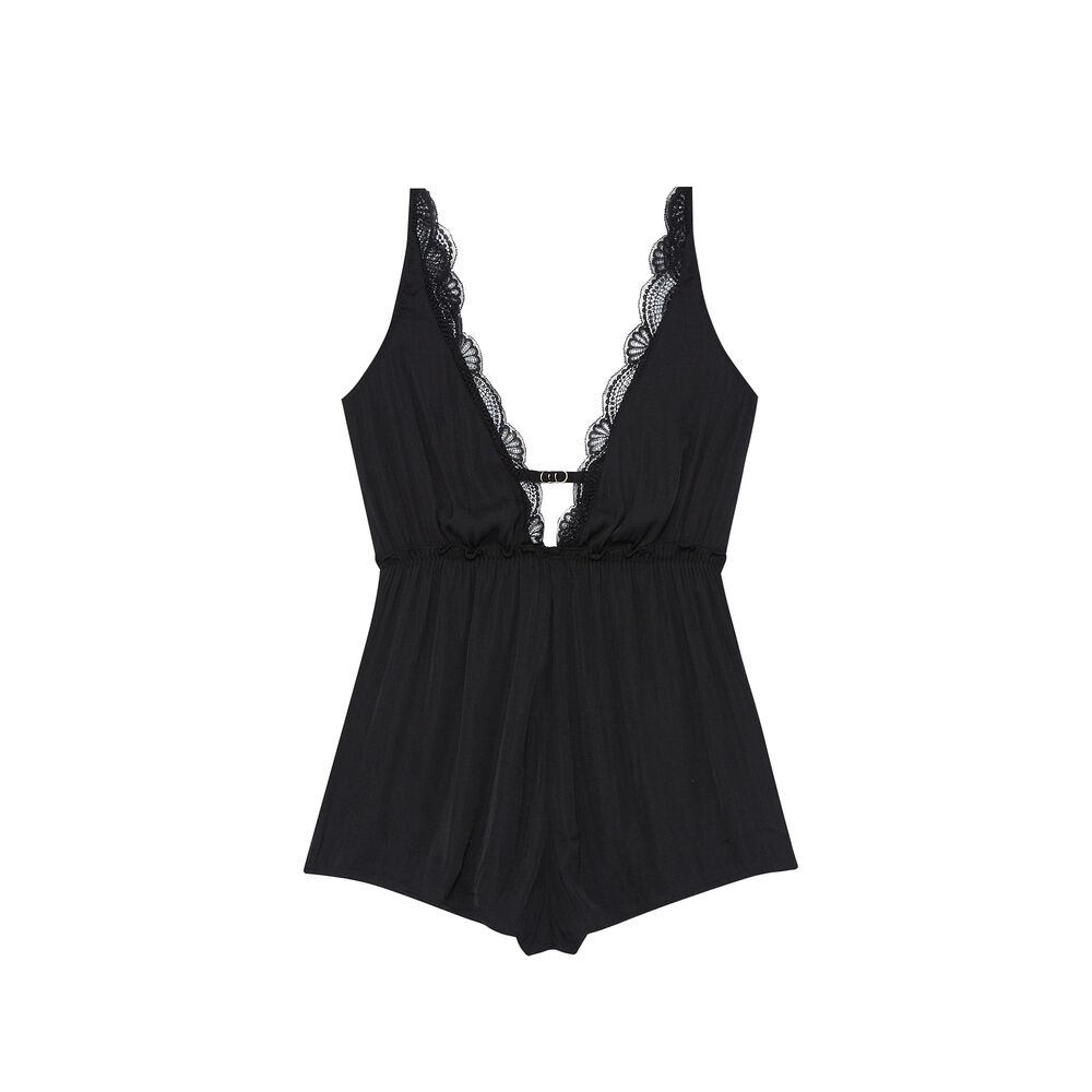 Lace and satin playsuit - black black.