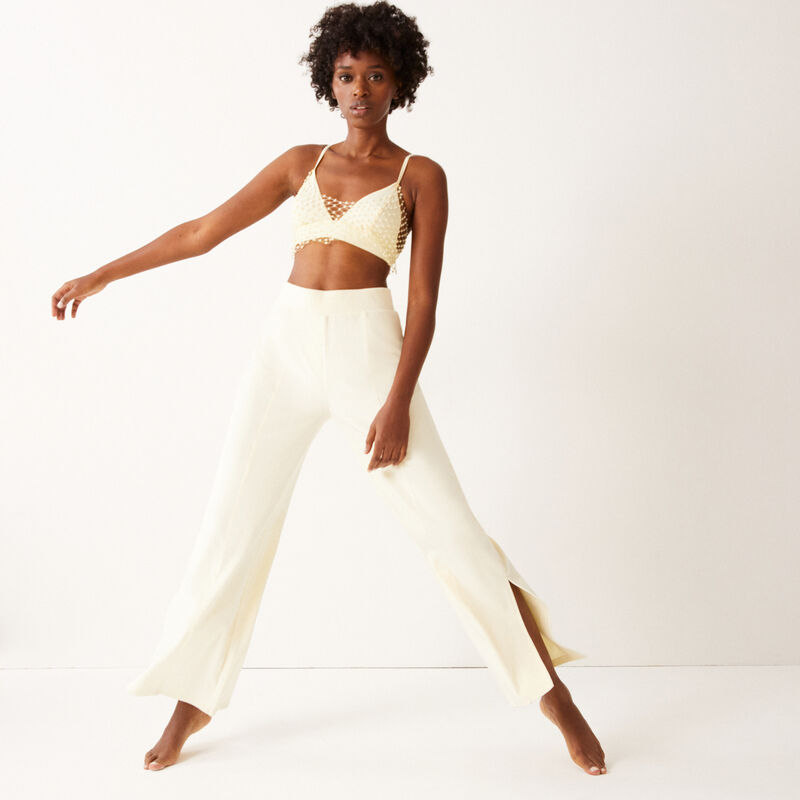 Crop-top effect triangle bra with beads - off-white Crop-top effect triangle bra with beads - off-white;