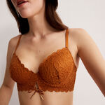 padded floral lace bra with bow detail - brown