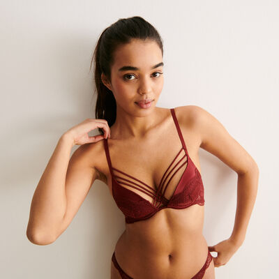 Lace tanga briefs with satin straps - burgundy;