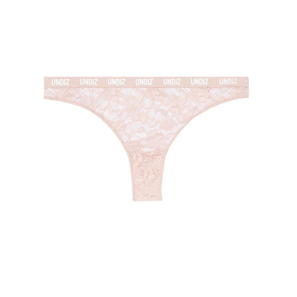 Lace and mesh tanga briefs with elasticated aspect - nude pink pink.