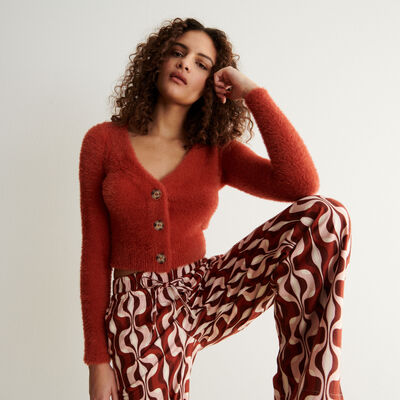 plain knitted gilet cardigan - ochre red;