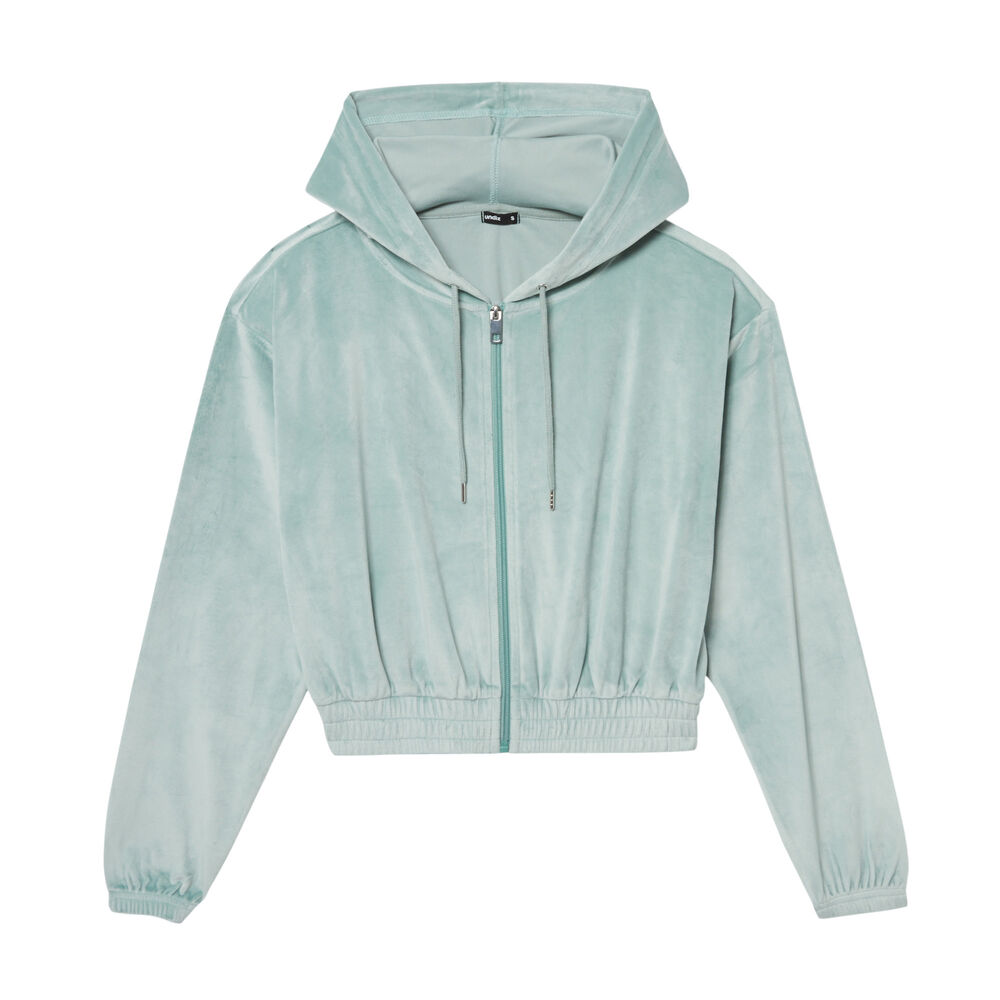 Velvet cropped jacket with an elasticated waist - pale green green.