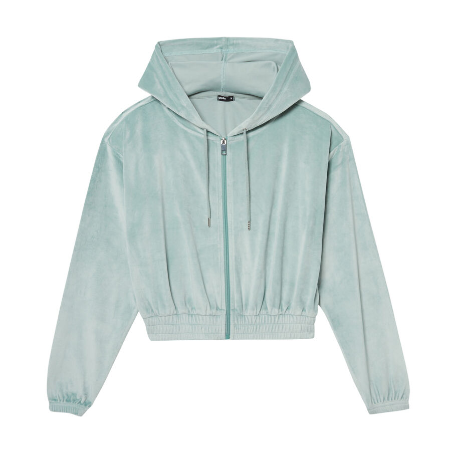 Velvet cropped jacket with an elasticated waist - pale green;