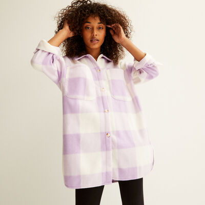chequered fleece shirt - purple;