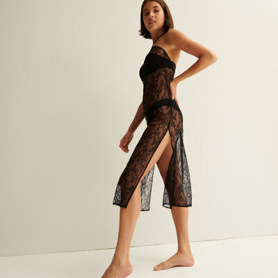 backless lace dress that ties at the neck - black;