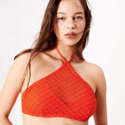 crochet bralette bikini top - orange-red;