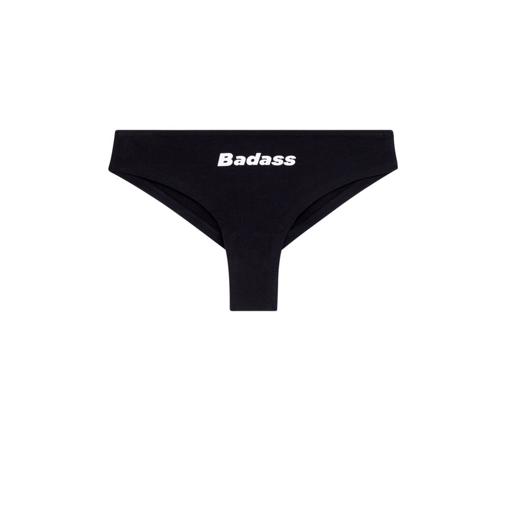 Tanga en coton à message - noir noir.