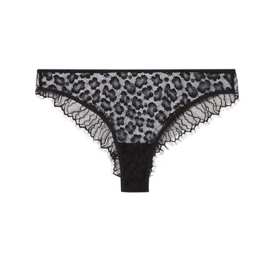 leopard lace tanga with jewel - black;