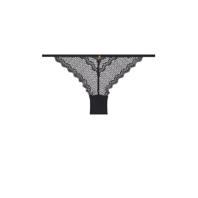 Tcharmiz lace tanga with back detail black.