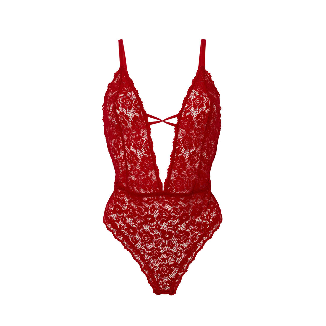 wireless flowered lace bodysuit - red;