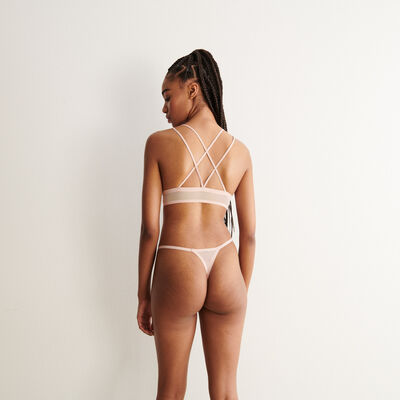 microfibre and sheer tulle thong - pale pink;