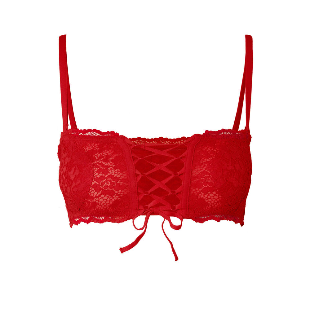 Non-wired corset-effect bandeau bra - red red.
