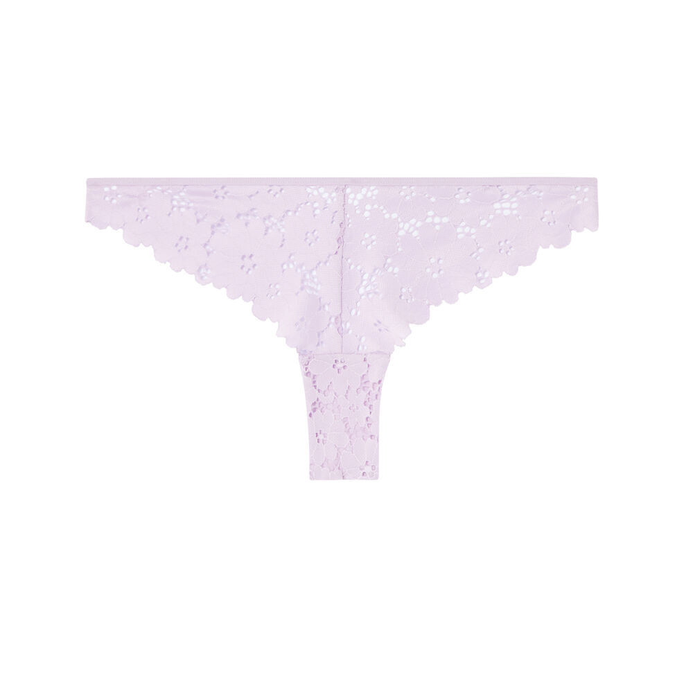100% lace openwork thong - lilac purple.