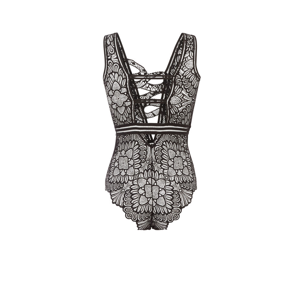 Snake pattern lace bodysuit - black black.