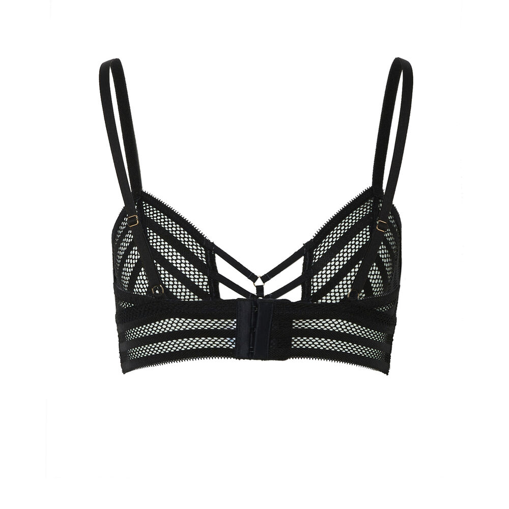 Non-wired triangle bra with mesh and ties - black black.
