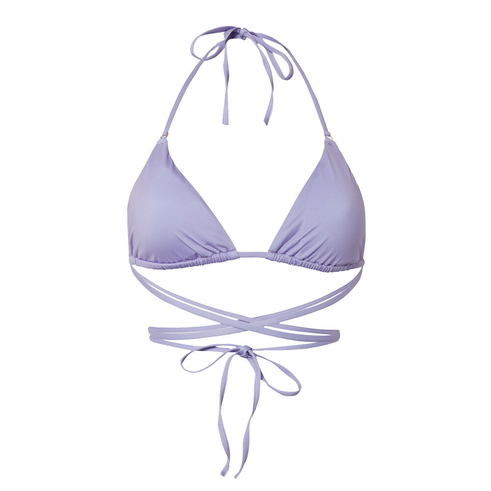Double wrap-around triangle bikini top - lilac purple.