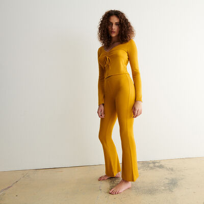 pleated jersey top with flared sleeves - yellow ochre;