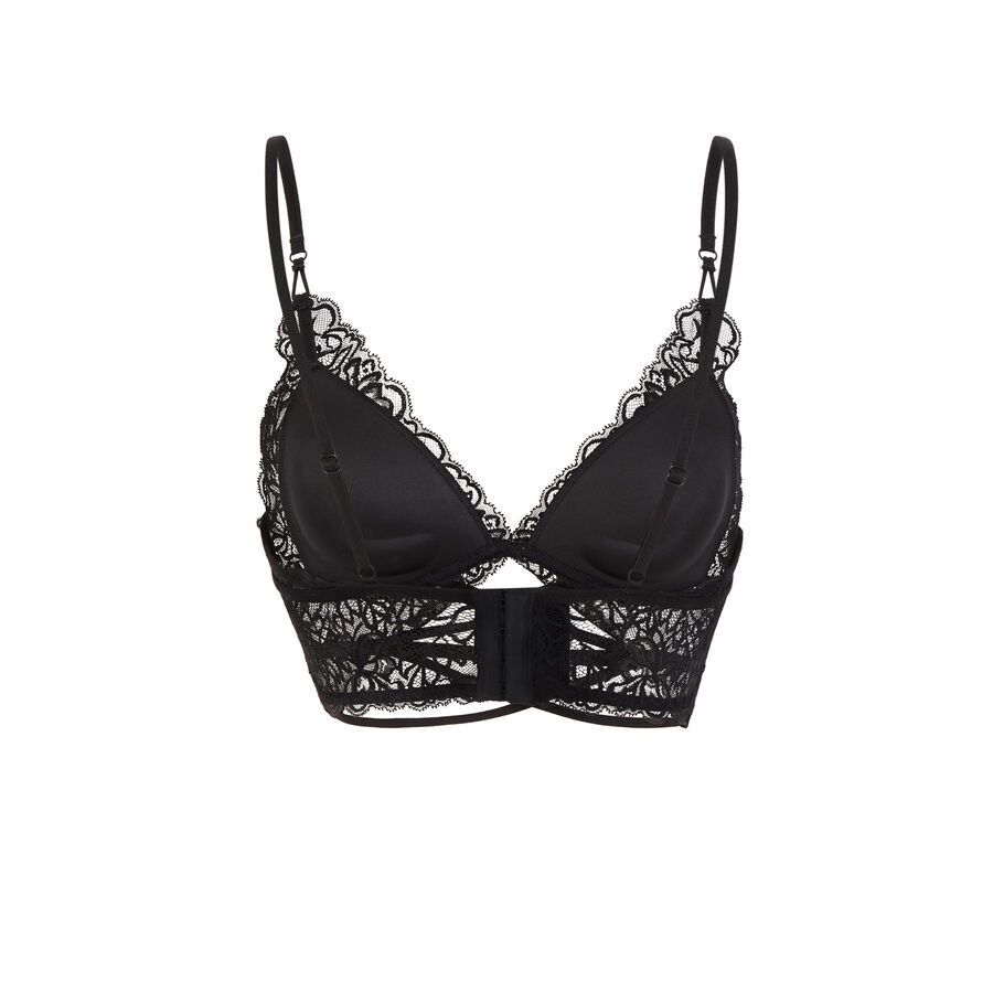 lace triangle push-up bra with tie - black;
