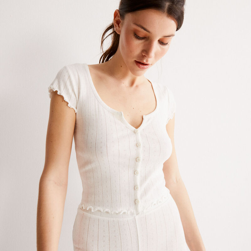 short-sleeved pointelle knit top - ecru short-sleeved pointelle knit top - ecru;