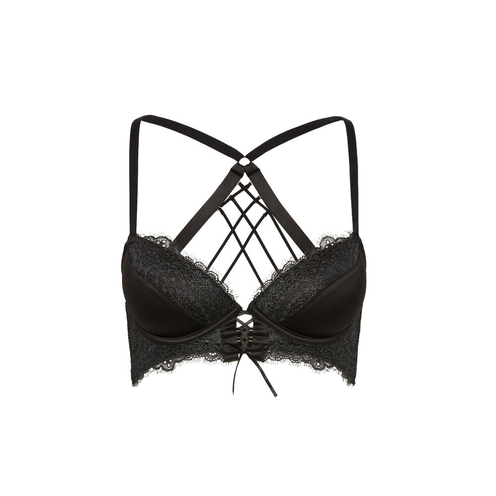 Bustier push-up bra with lace - black black.