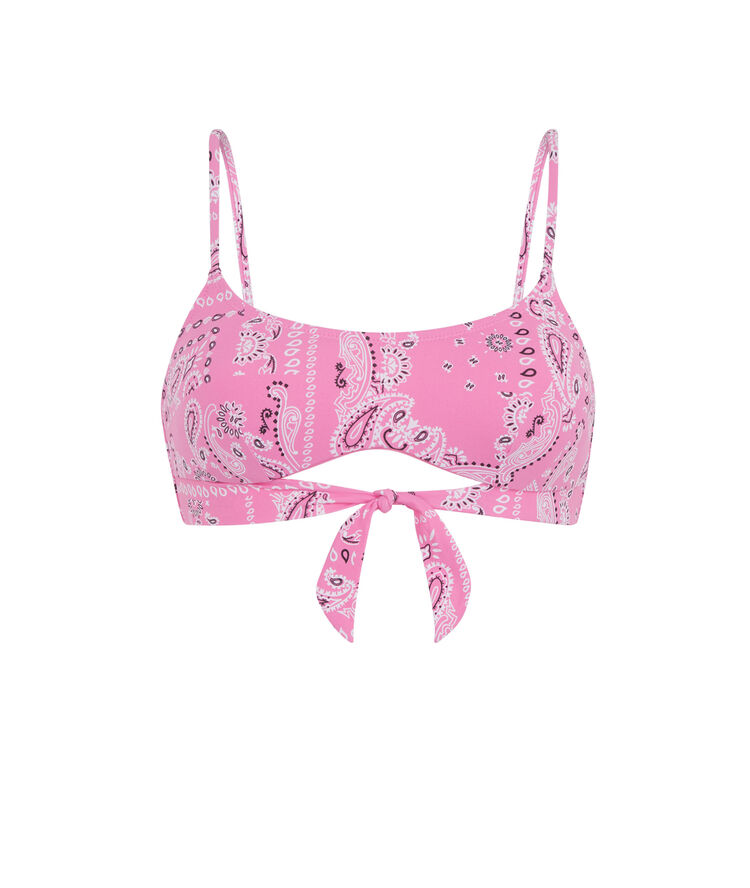 Printed khaki bralette bikini top with bandanna print - pink pink.