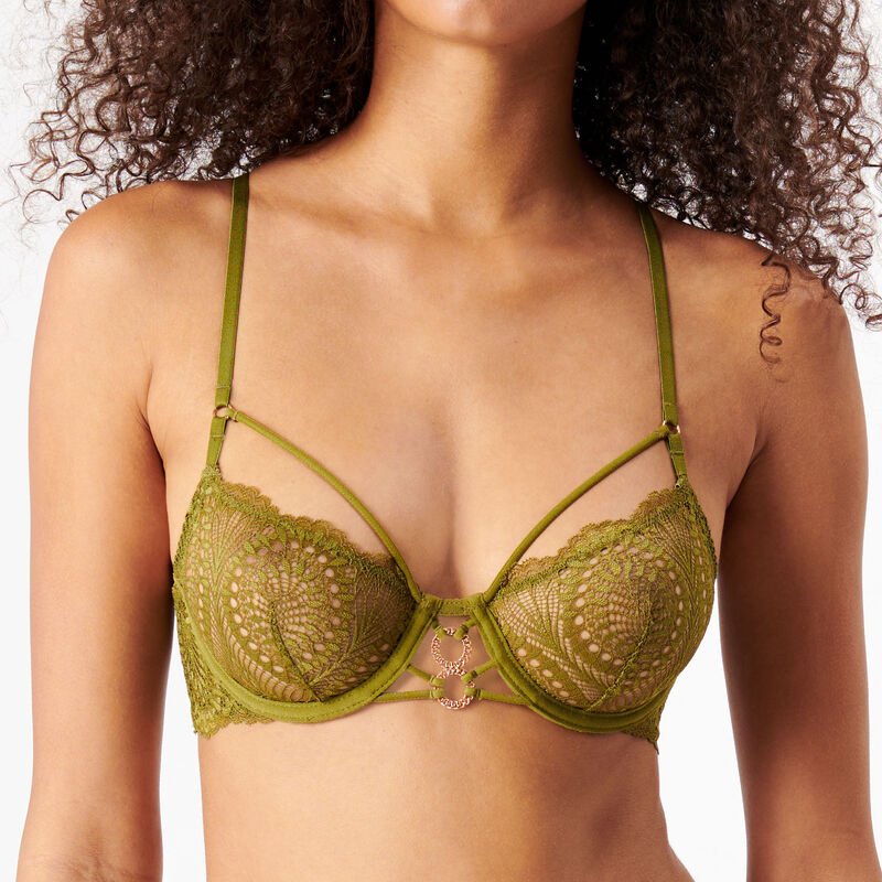 balconette bra with ties and charm;