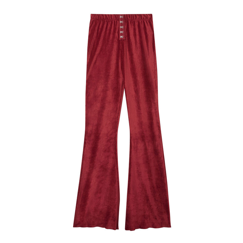 rozszerzane spodnie ze sztruksu z haftkami — kolor bordo;