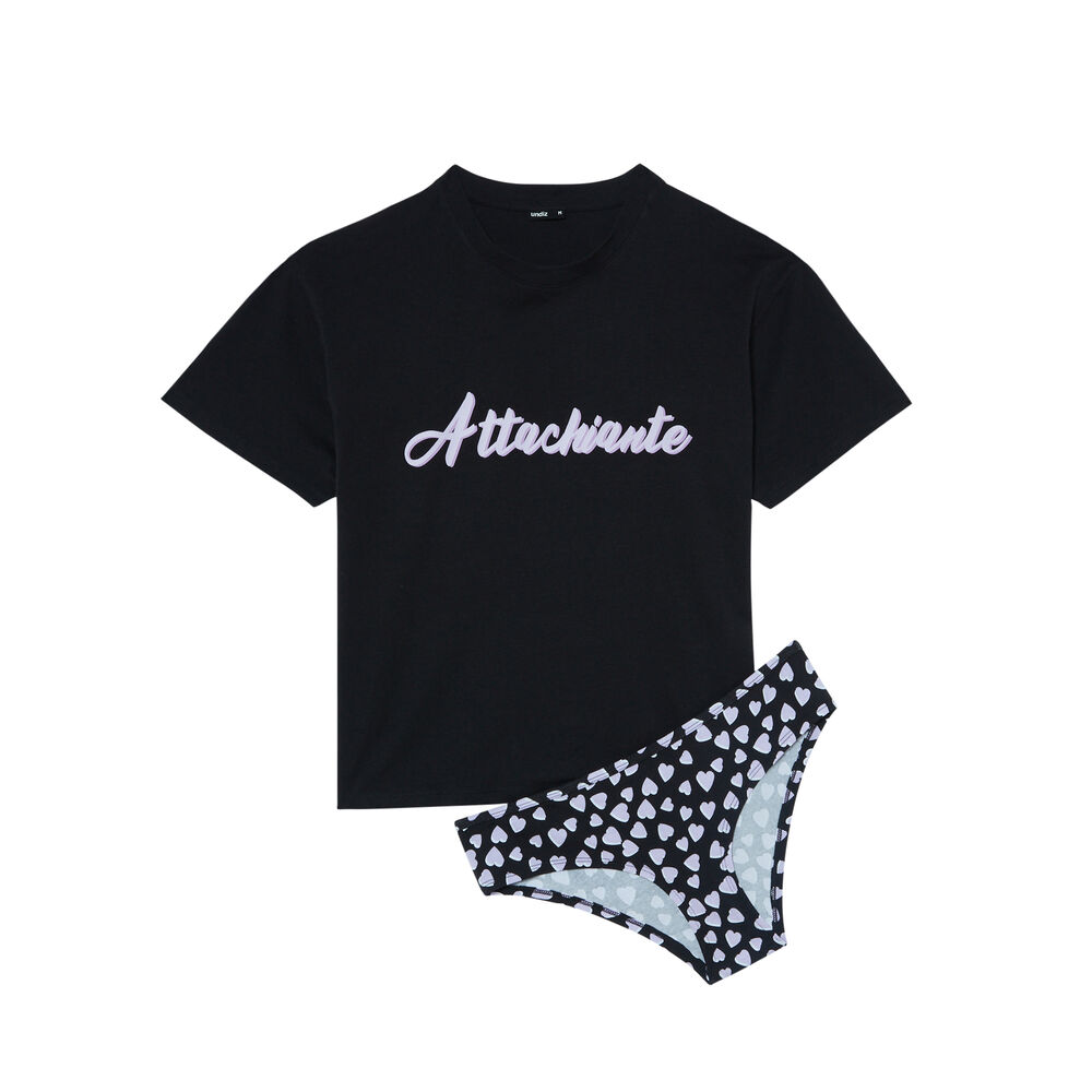 Top and briefs set with attachiante print (can't live with or without you) - black black.