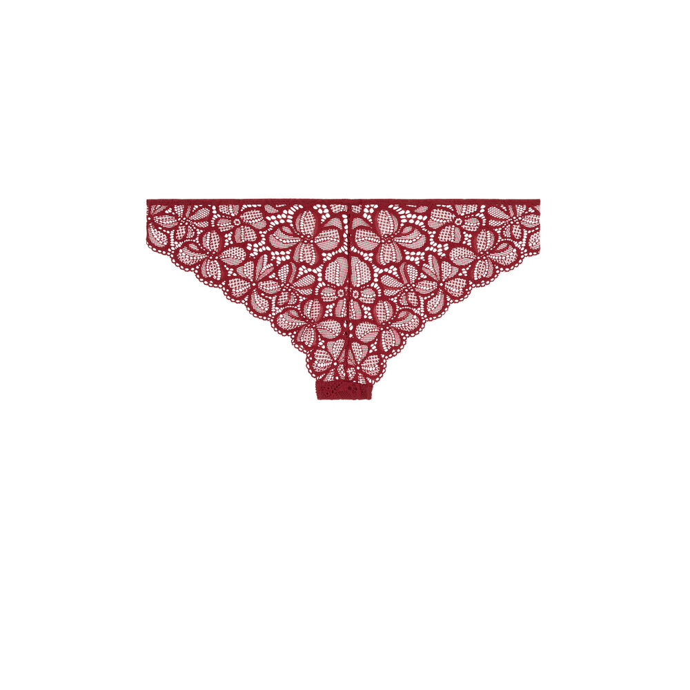 Tanga z koronki z kokardą sherifiz bordowy.