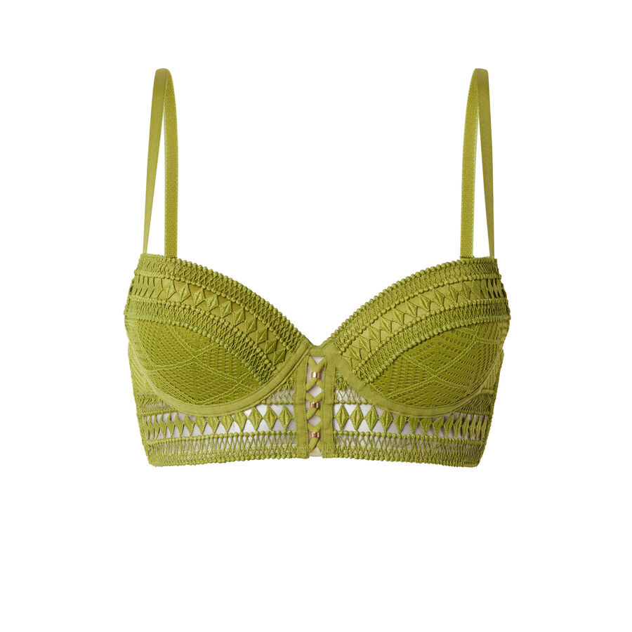 lace push-up bustier bra with lacing - khaki;