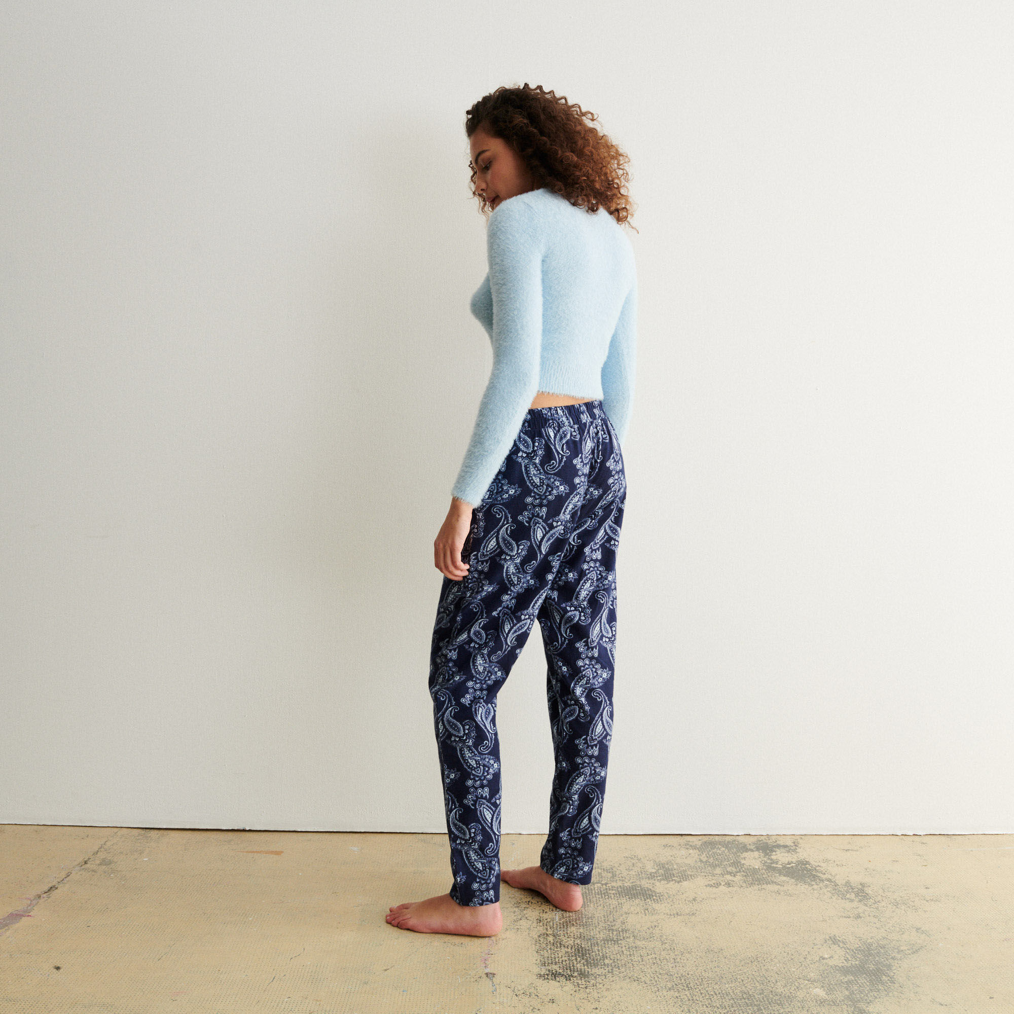 straight 70s print pants - navy blue 